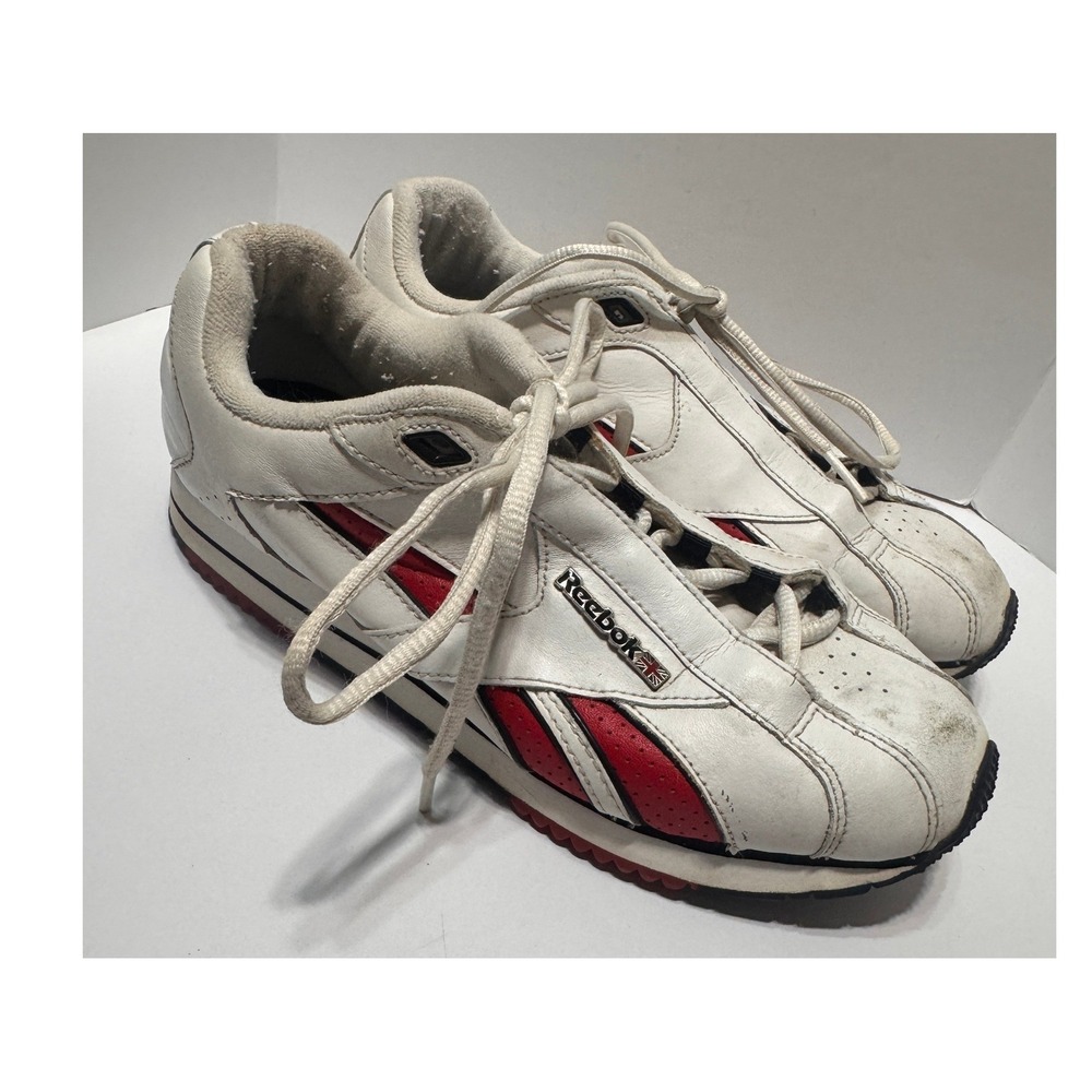 Y2K Reebok Classic Leather White Red Union Jack Sneakers W8 M6 RB 503 PYE